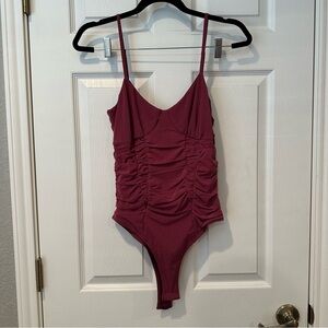 Burgundy Ruched Bodysuit / Wine Red Ruched Tank Top from Lulu’s / Spring Summer